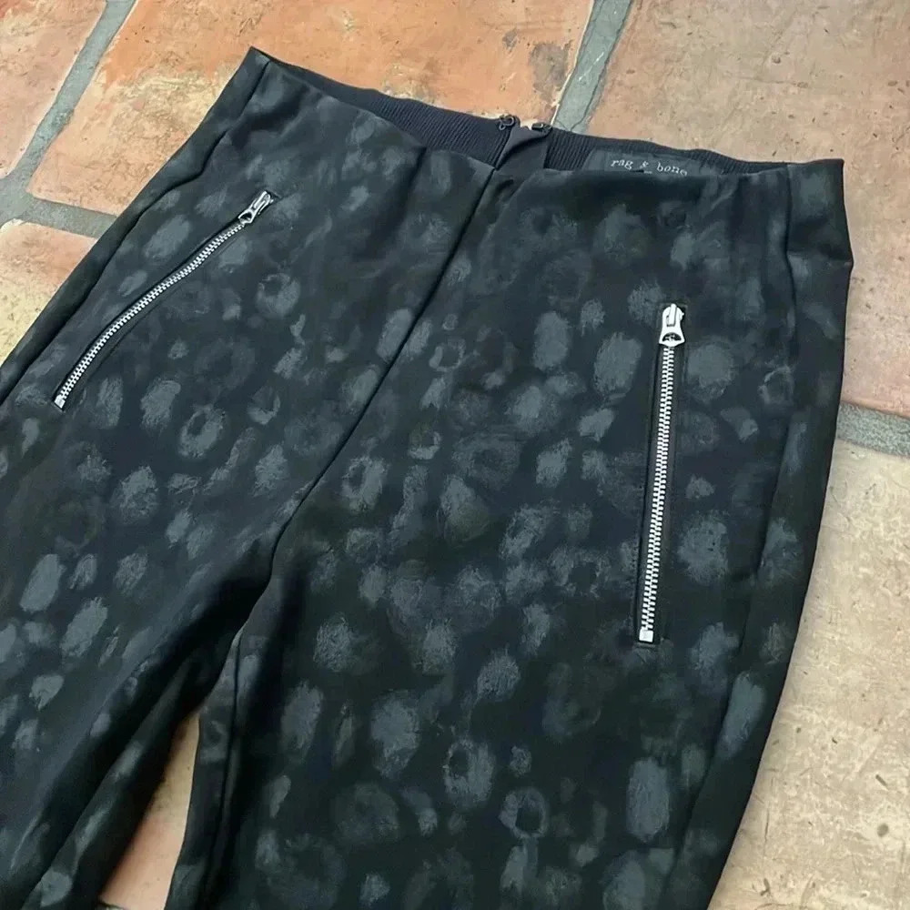 Rag & Bone Simone Leopard Print Black Pant Size 4 MSRP$325 Rag and Bone - Picture 4 of 12